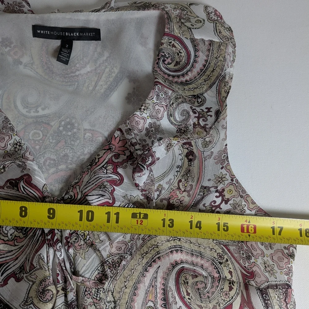 White House Black Market Tank Top Women’s 2 Paisley Sleeveless Blouse Metallic - Picture 9 of 12